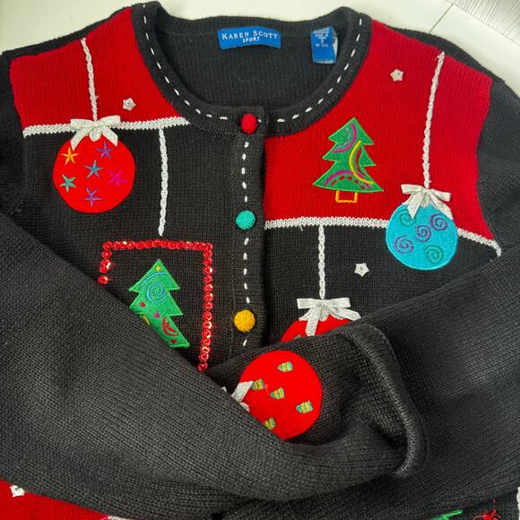 Vintage Karen Scott Women’s Holiday Christmas Cottage 1990s Cardigan Small - Picture 5 of 6